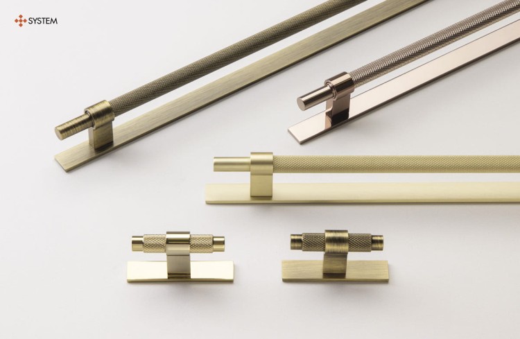 uchwyt meblowy T-bar 8772.0008.BB złoty mosiądz mat, radełko 6cm