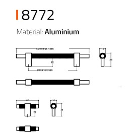uchwyt meblowy T-bar 8772.0008.BB złoty mosiądz mat, radełko 6cm