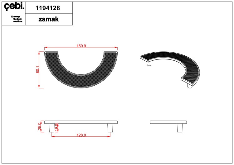 Uchwyt meblowy złoty połysk, chrom. Półokrągły, duży. CEBI 1194.128.MP11 16cm.
