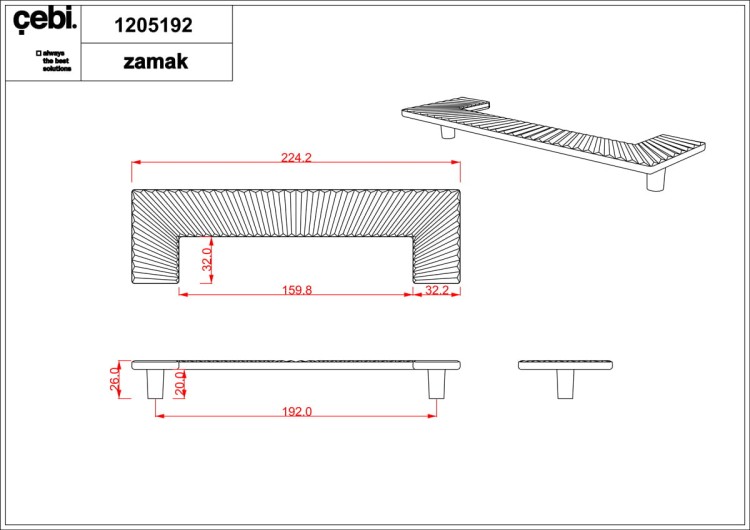 Uchwyt meblowy złoty połysk, chrom. Prostokątny, duży. CEBI 1205.192.MP11