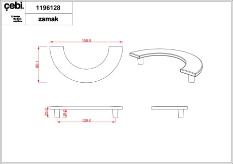 Przejdź do produktu Uchwyt meblowy 1196.128.MP27 antracyt półkole CEBI  16cm.