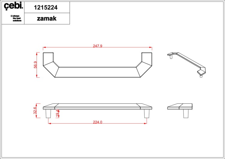 Uchwyt meblowy mosiądz złoty mat.  CEBI 1215.224.MP35