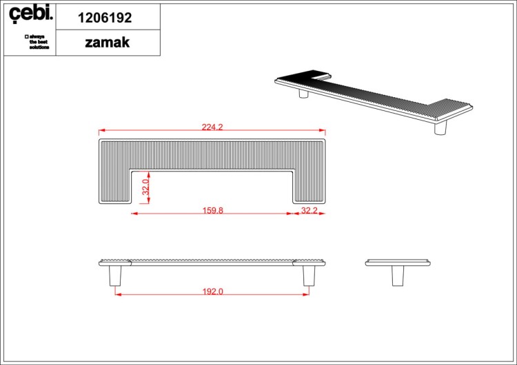 Uchwyt meblowy srebrny chrom  CEBI 1206.192.MP02
