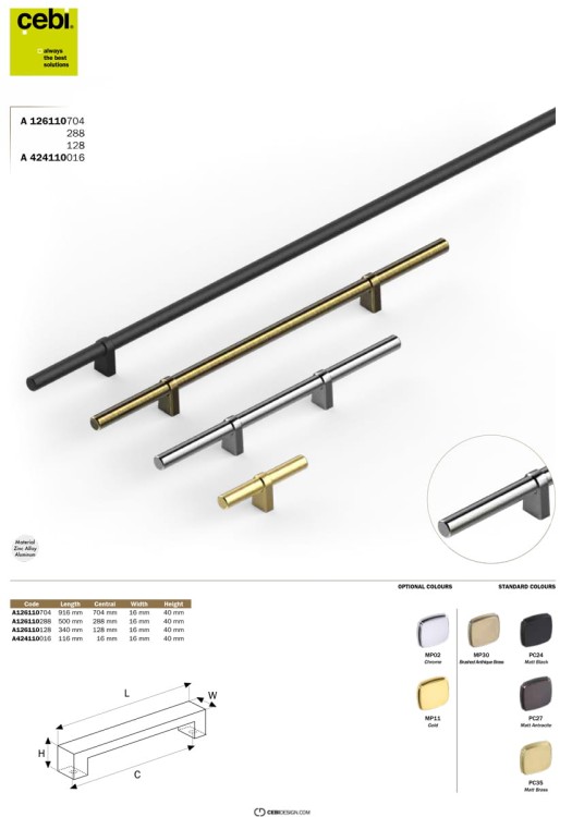 Uchwyt meblowy złoty chrom CEBI 1261.10.128.MP11 34 cm