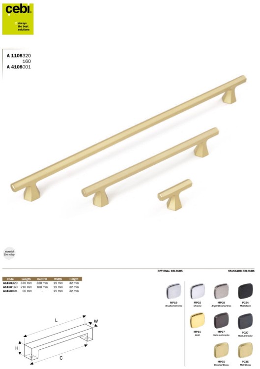 Uchwyt meblowy złoty chrom CEBI 1108.320.MP11